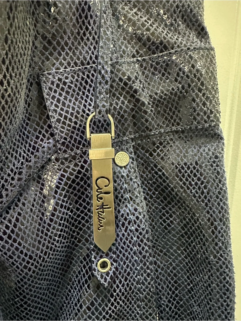 Cole Haan blue snakeskin hobo  Tote with Tassel Accent